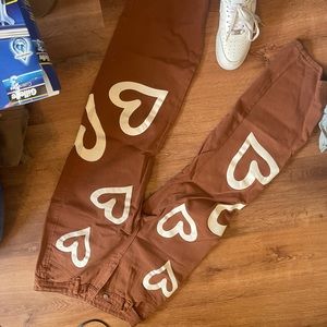 Brown heart design pants